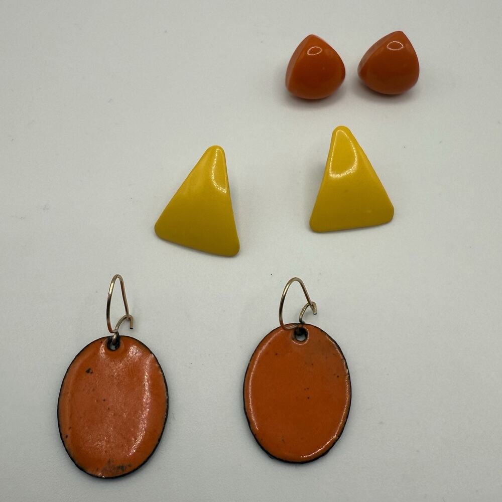 Vintage Lot of Earrings Three Pairs Pierced Orange Yellow Fall‎